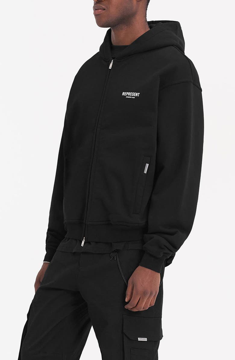 Represent Owners' Club Script Graphic Zip Hoodie, Alternate, color, Black