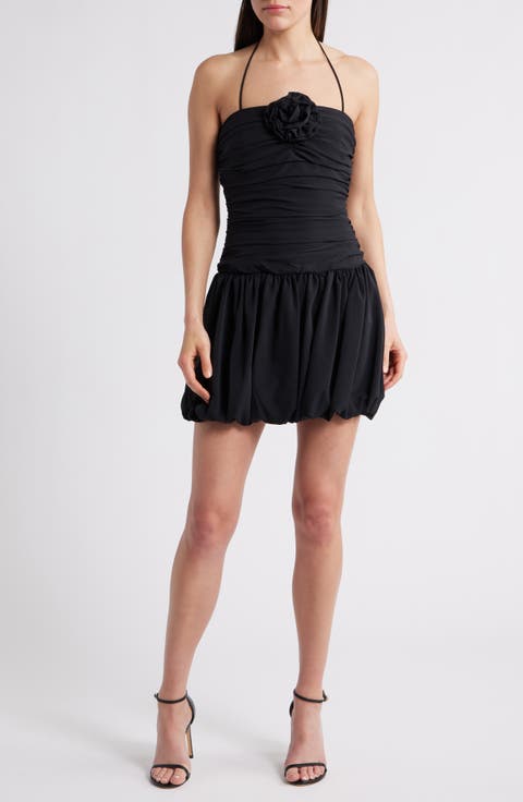 Faye Rosette Ruched Halter Minidress