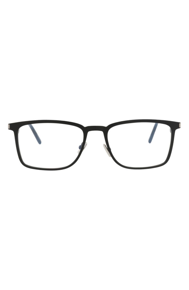 Saint Laurent 54mm Square Optical Glasses, Main, color, Black Black Transparent