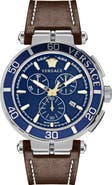 Versace Greca Chronograph Leather Strap Watch, 45mm