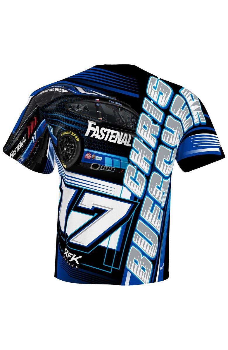 CHECKERED FLAG Men's Checkered Flag White Chris Buescher Fastenal Sublimated Dynamic Total Print T-Shirt, Alternate, color,