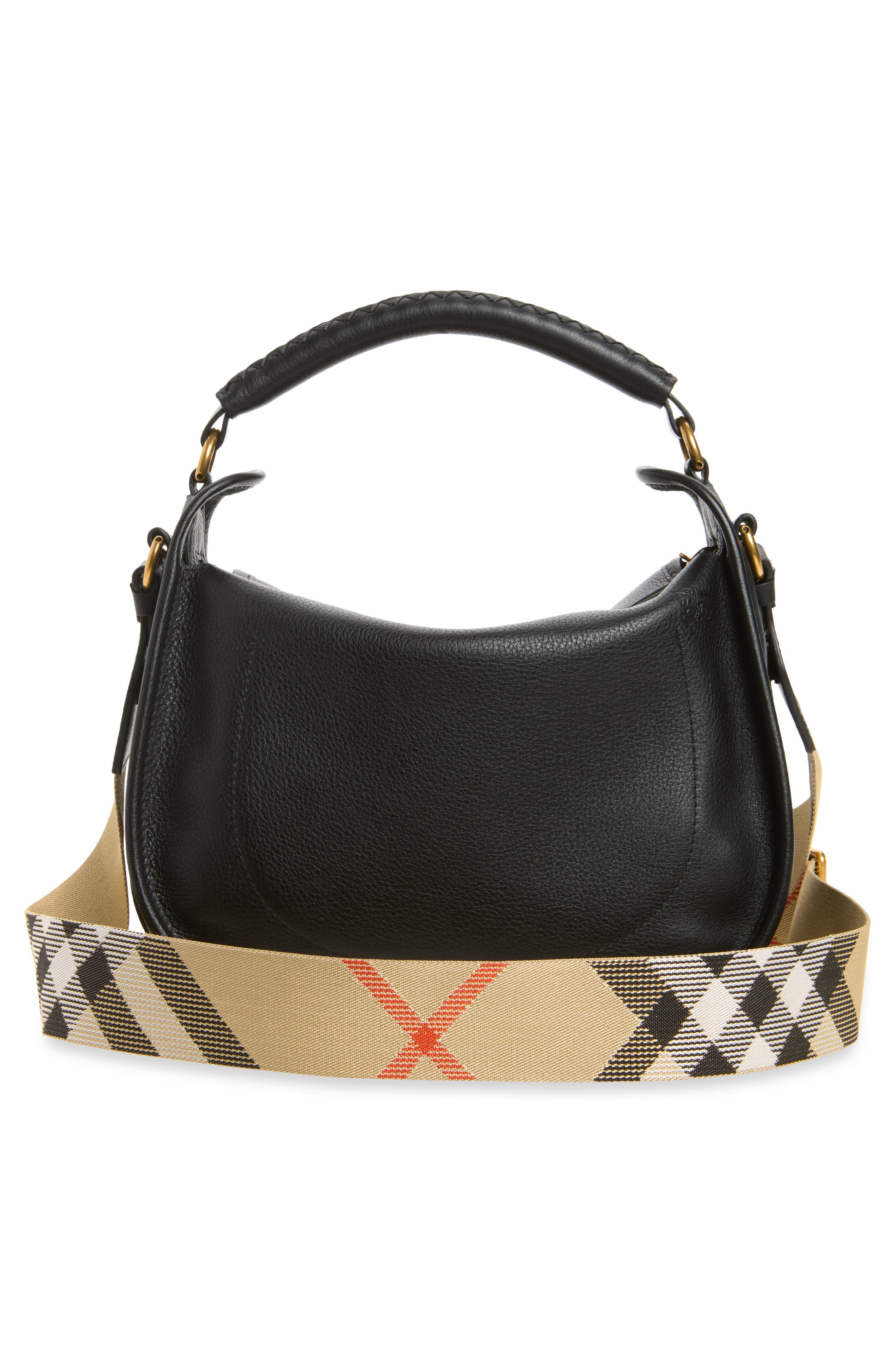 Small B Clip Leather Messenger Crossbody Bag, Alternate, color, BLACK