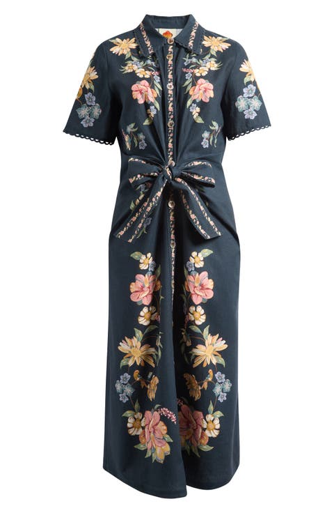 Maira Floral Belted Midi Shirtdress
