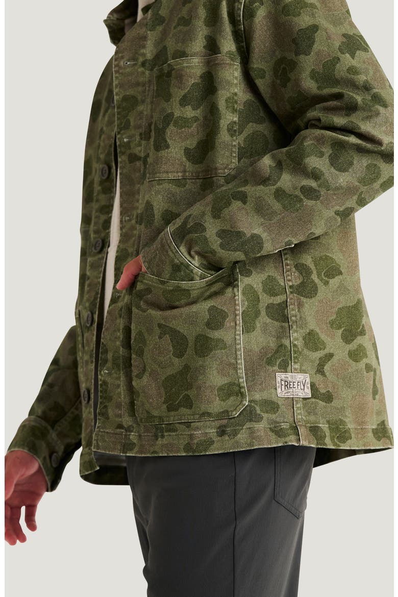 Folly Stretch Cotton Twill Chore Coat, Alternate, color, VINTAGE CAMO OIL GREEN