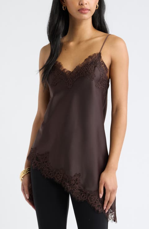 Asymmetrical Lace Satin Tank