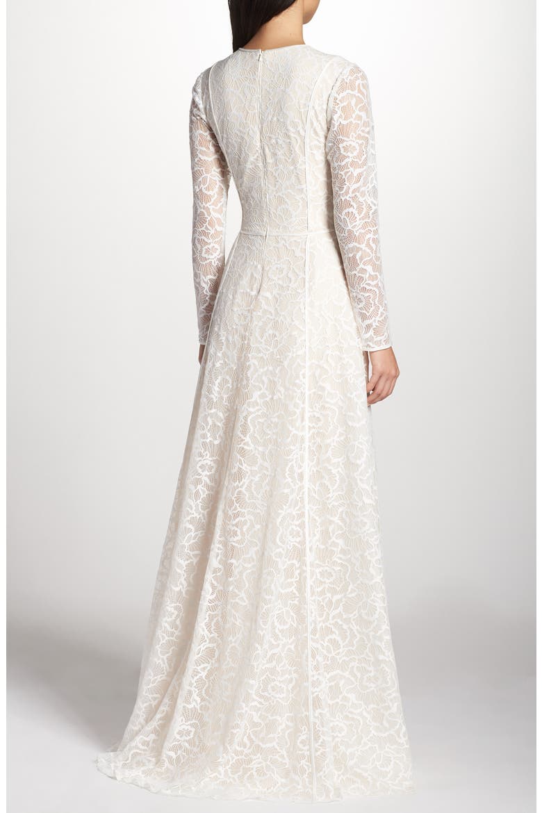 Sheer Sleeve Lace A-Line Gown, Alternate, color, IVORY/ PETAL