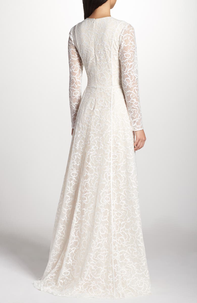 Tadashi Shoji Sheer Sleeve Lace A-Line Gown, Alternate, color, 