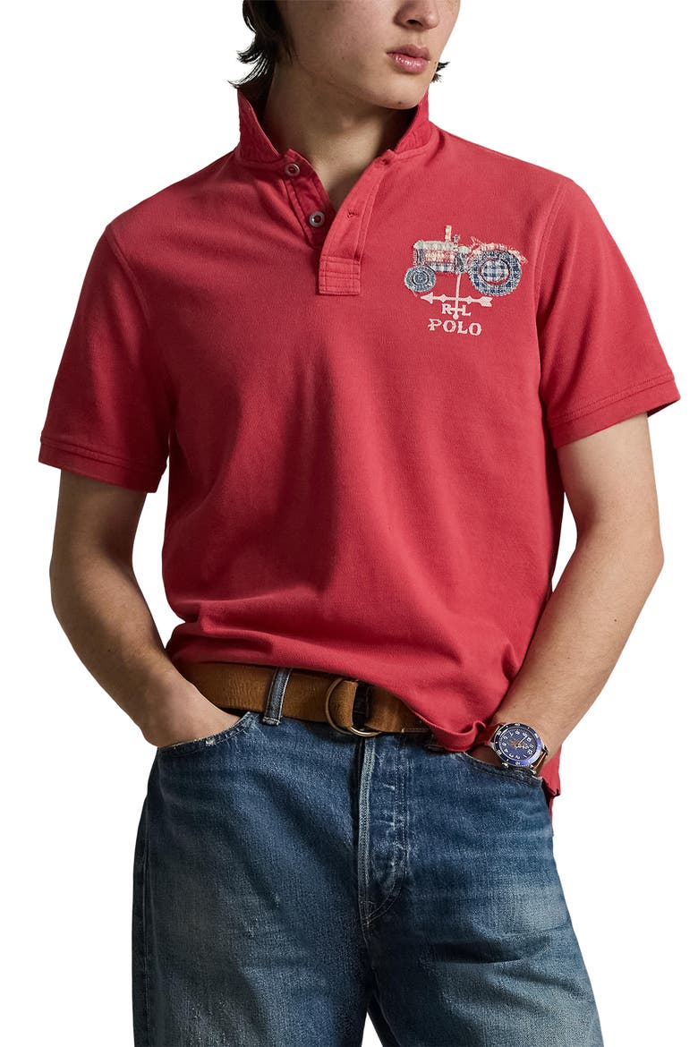 Classic Fit Tractor Appliqué Polo, Main, color, SUNRISE RED