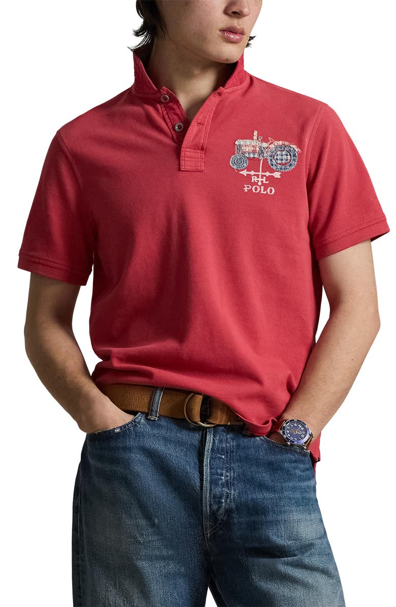 Polo Ralph Lauren Classic Fit Tractor Appliqué Polo, Main, color, Sunrise Red