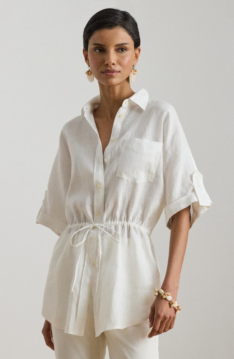 Lauren Ralph Lauren Linen Roll-Tab Sleeve Tunic, Alternate, color, White