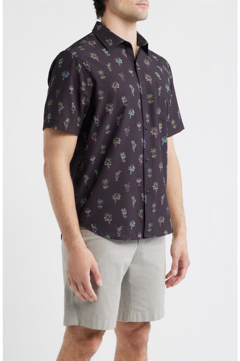 Bahama Coast Neon Sips IslandZone® Short Sleeve Button-Up Shirt, Alternate, color, MATTE BLACK