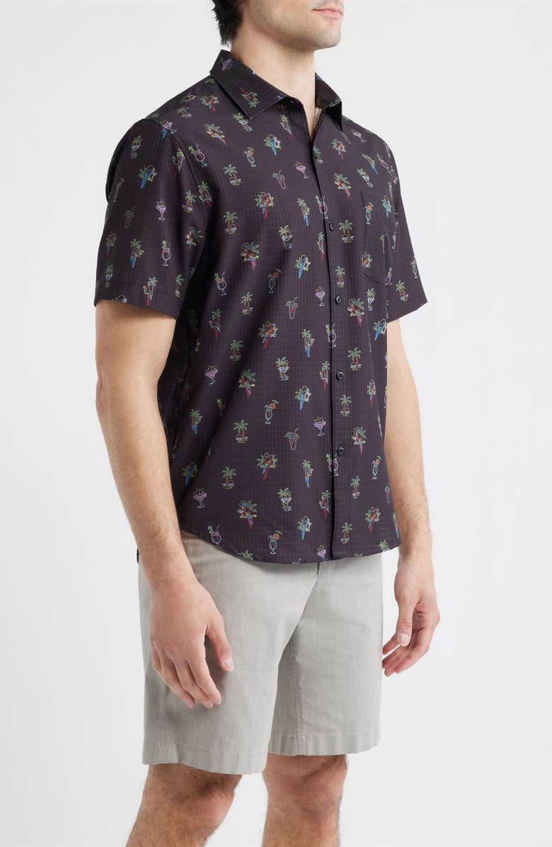 Tommy Bahama Bahama Coast Neon Sips IslandZone<sup>®</sup> Short Sleeve Button-Up Shirt, Alternate, color, Matte Black
