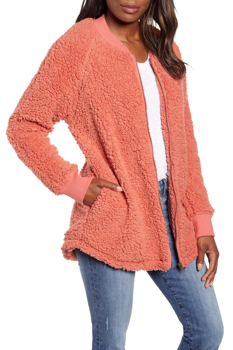 Long Faux Fur Jacket, Main, color, PINK DESERT