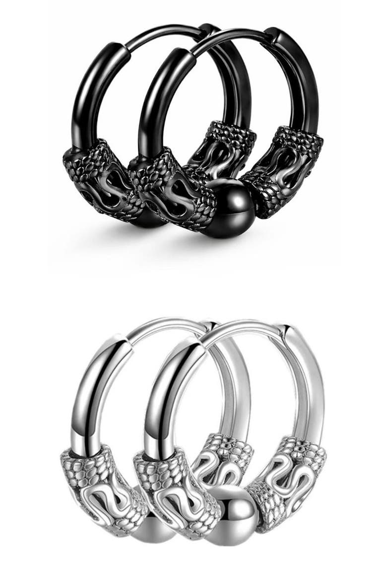 Stainless Steel Snake Wrapped Huggie Hoop Earrings, Alternate, color, BLACK