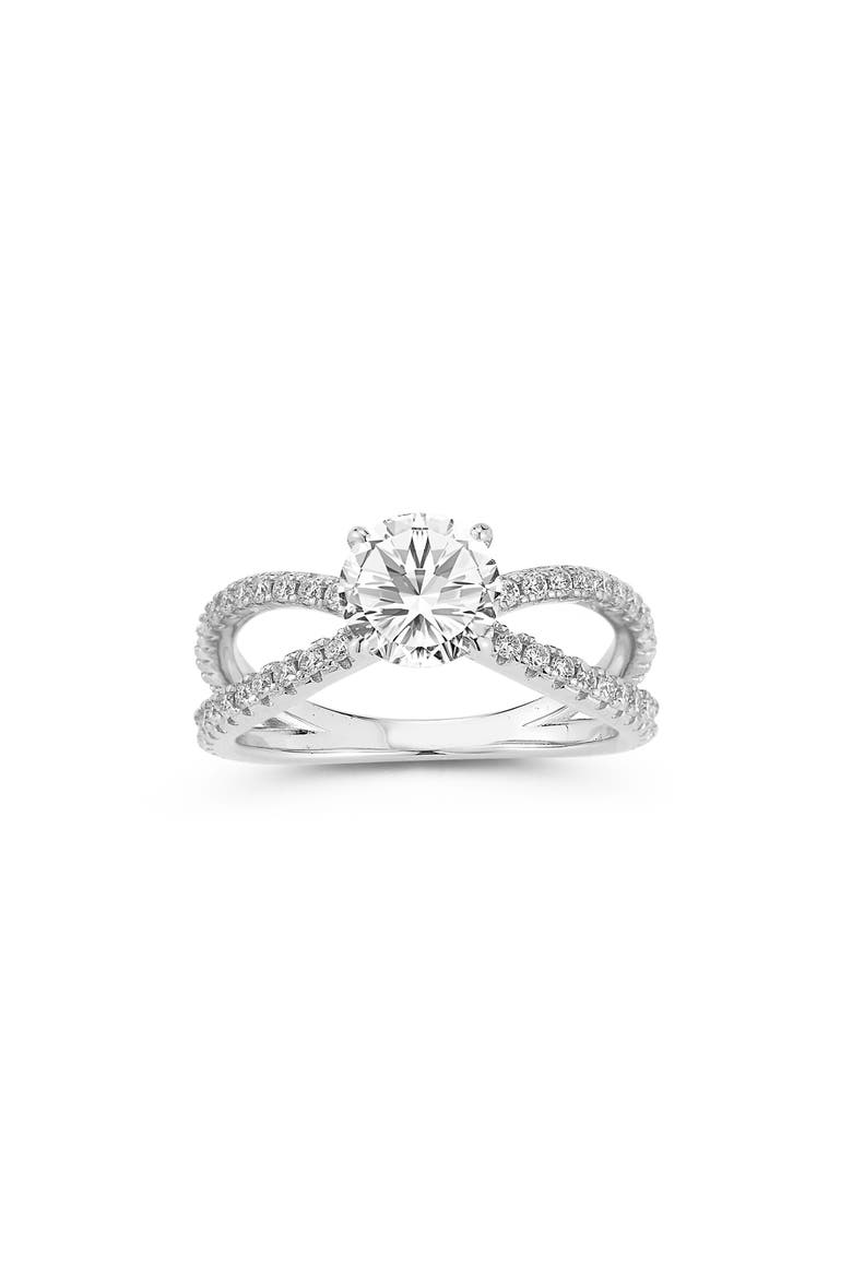 Round Moissanite Caged Band Ring, Main, color, SILVER/ MOISSANITE