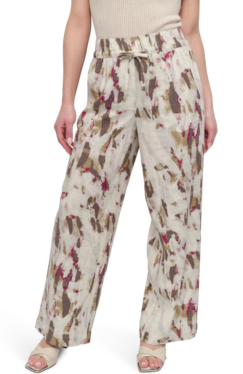 DKNY Print Linen Blend Drawstring Pants, Main, color, Shattered Tiger