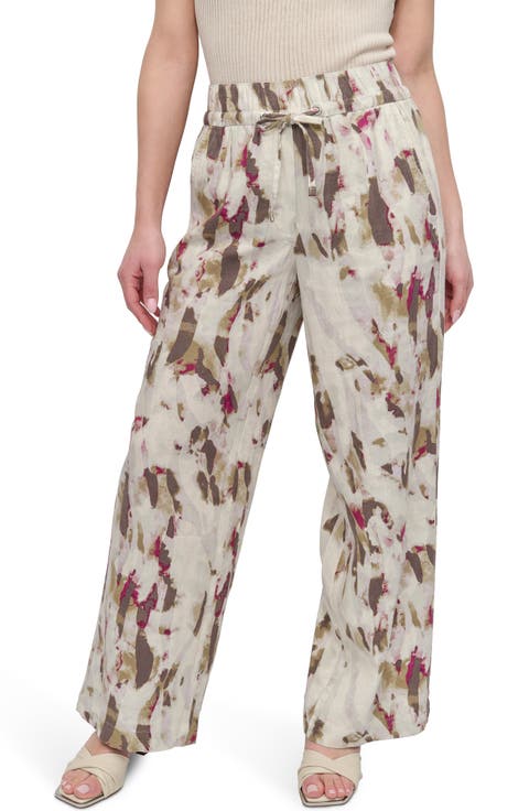 Print Linen Blend Drawstring Pants