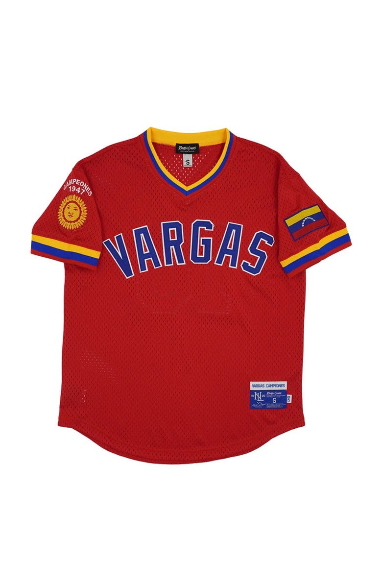 RINGS & CRWNS Men's Rings & Crwns #10 Red Vargas Campeones Mesh Replica V-Neck Jersey, Alternate, color, Red