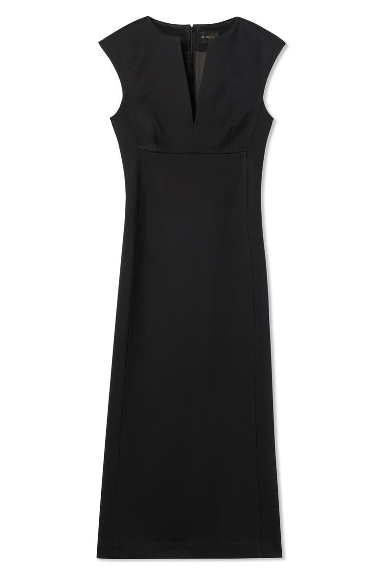 Split Neck Interlock Jersey Pencil Dress, Alternate, color, BLACK