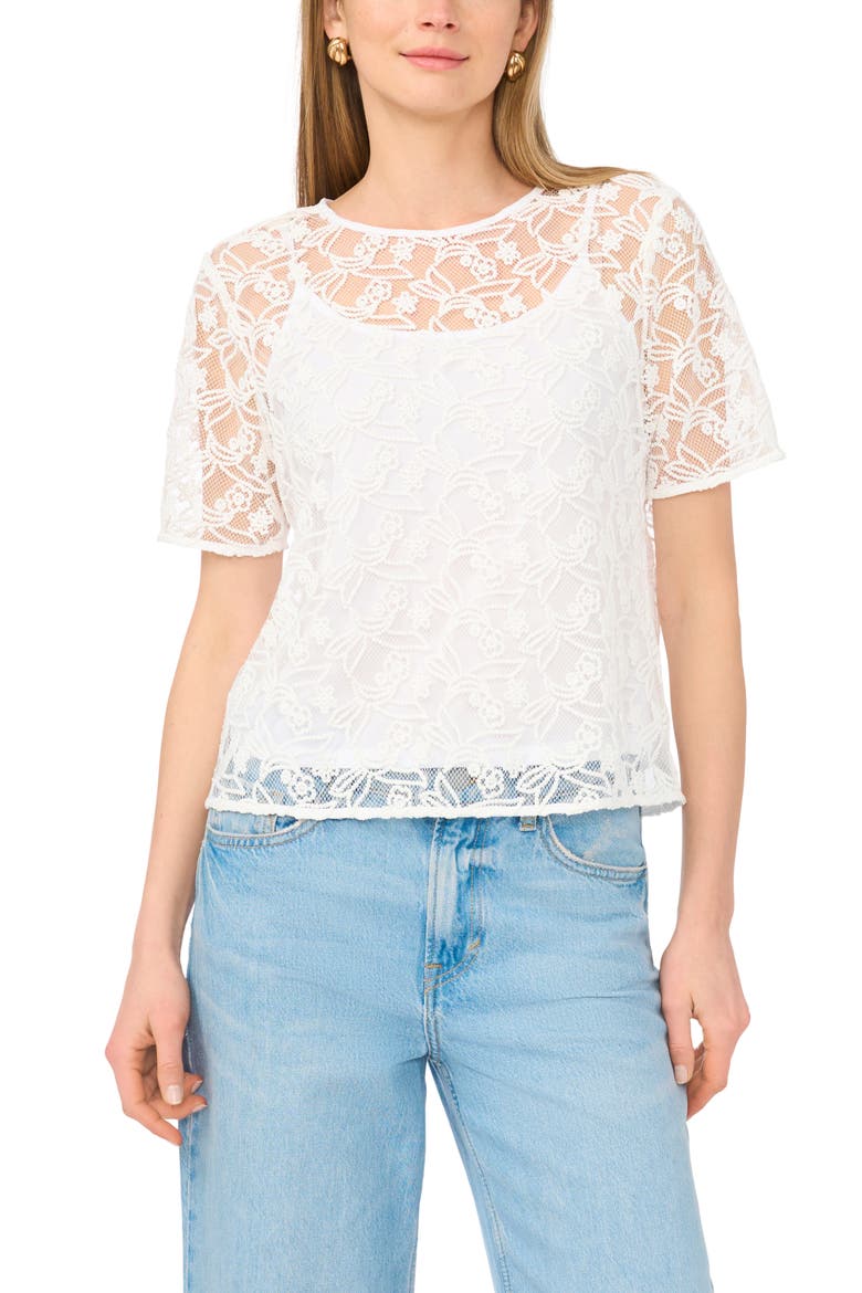 Lace Trim Top, Main, color, ULTRA WHITE