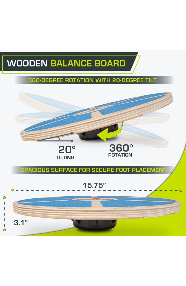 ProsourceFit Wooden Balance Board, Alternate, color, Blue