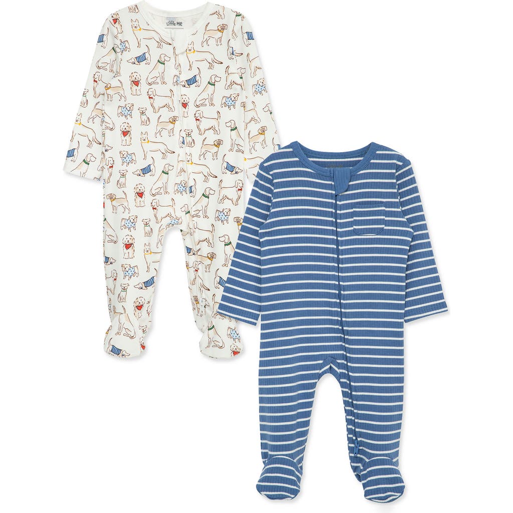 Little Me Pup Parade 2-pack Assorted Footies In Blue