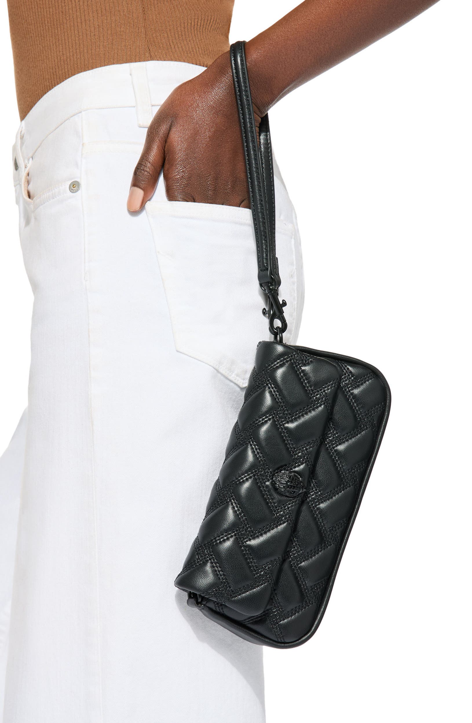 Kurt Geiger London Pickle Drench Quilted Leather Shoulder Bag, Alternate, color, Black