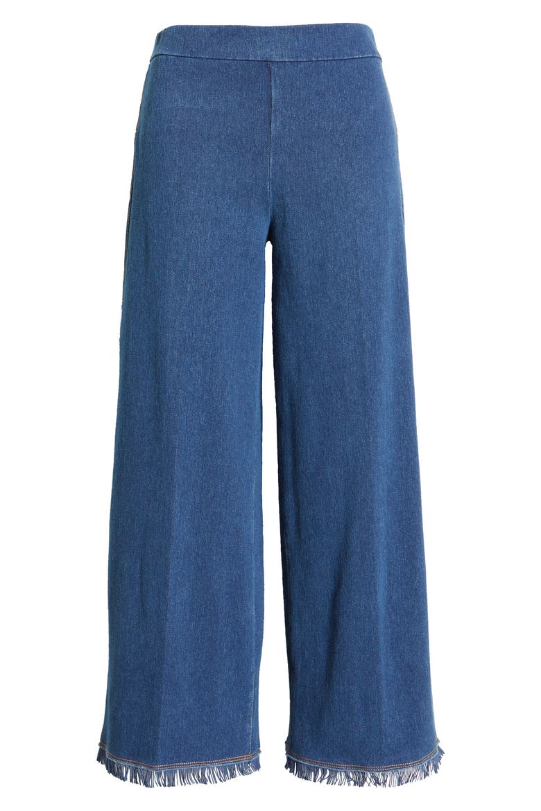 Lyssé Shiloh Palazzo Wide Leg Fringe Crop Denim Leggings, Alternate, color, MIDWASH