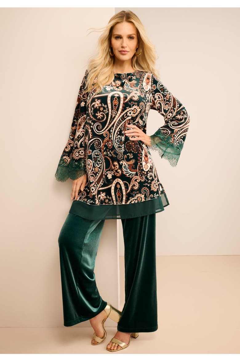 Wide Leg Velour Pant, Alternate, color, EMERALD GREEN