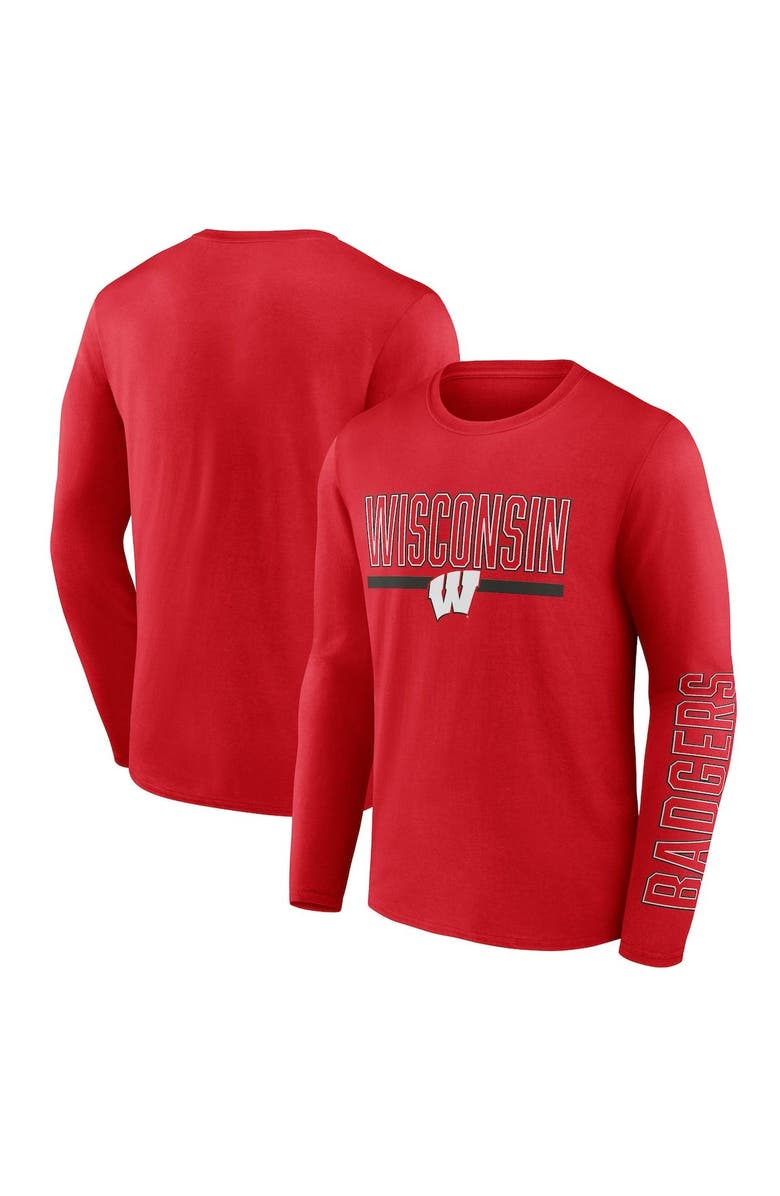 FANATICS Men's Fanatics Branded Red Wisconsin Badgers Modern Two-Hit Long Sleeve T-Shirt, Alternate, color, 