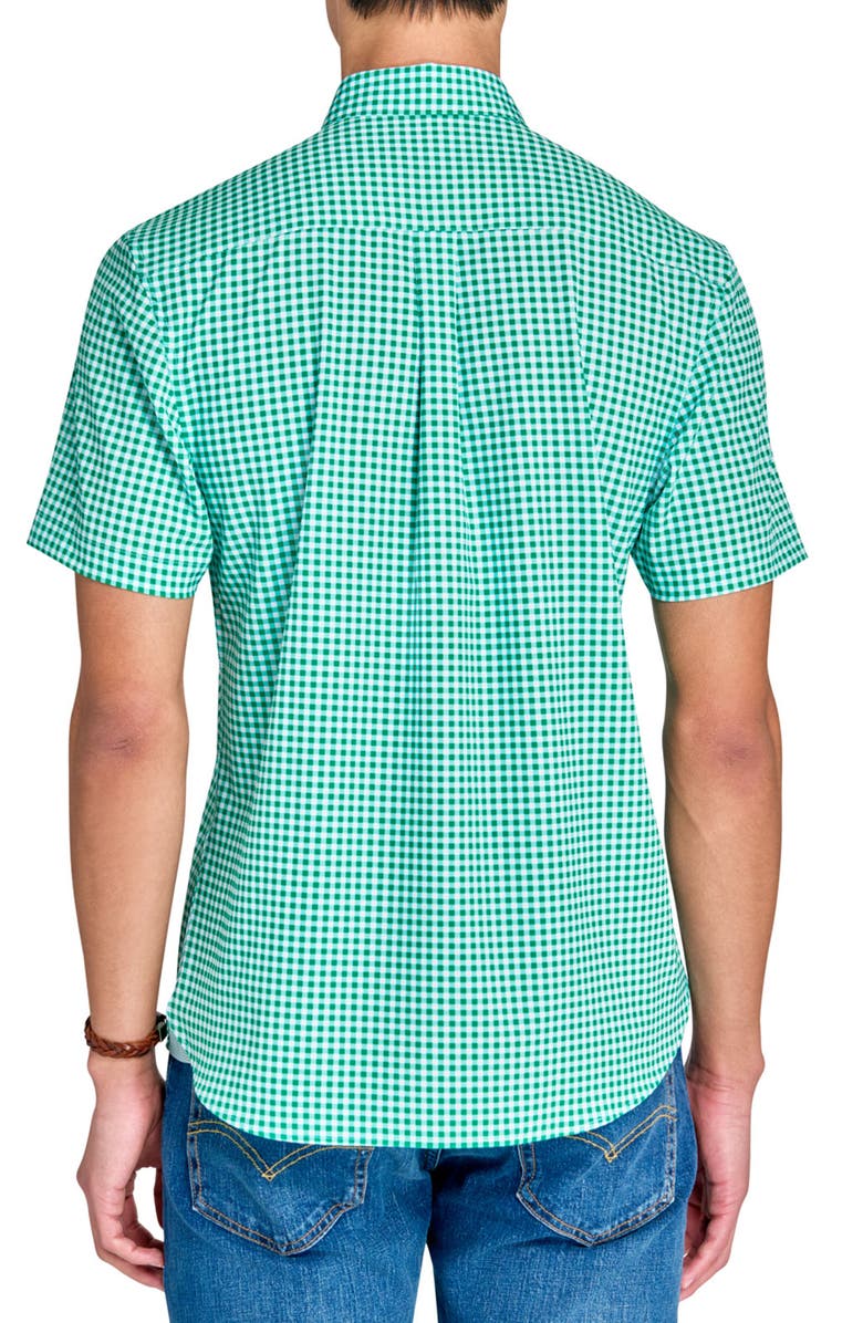 CONSTRUCT Slim Fit Mini Check Recycled 4-Way Stretch Performance Short Sleeve Shirt, Alternate, color, Green/White
