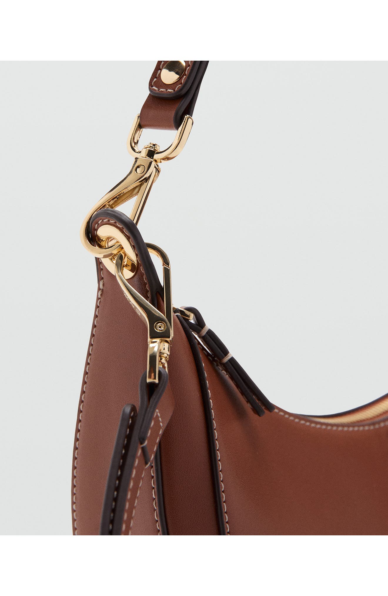 MANGO Oval Faux Leather Shoulder Bag, Alternate, color, Leather