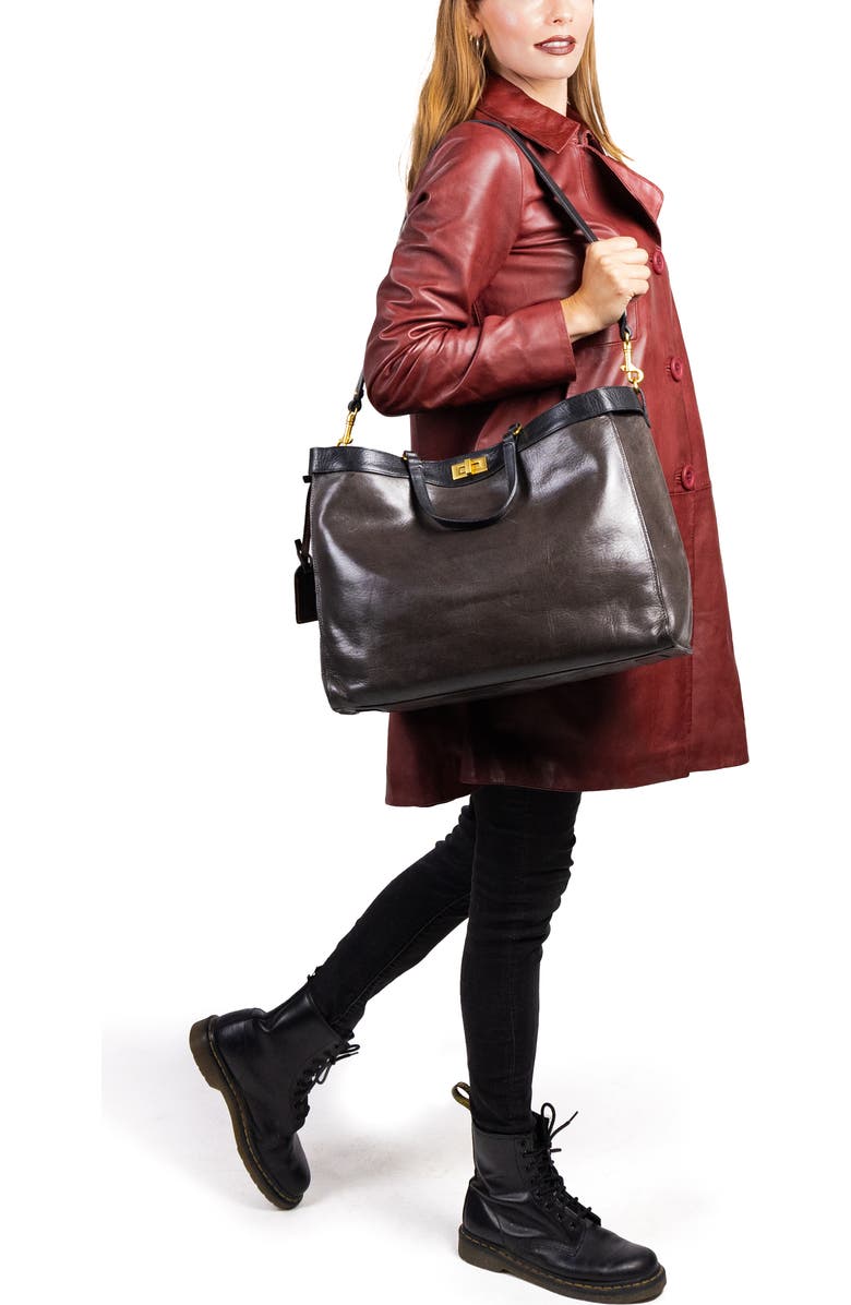 OLD TREND Ixia Genuine Leather Jet Set Travel Tote, Alternate, color, Taupe