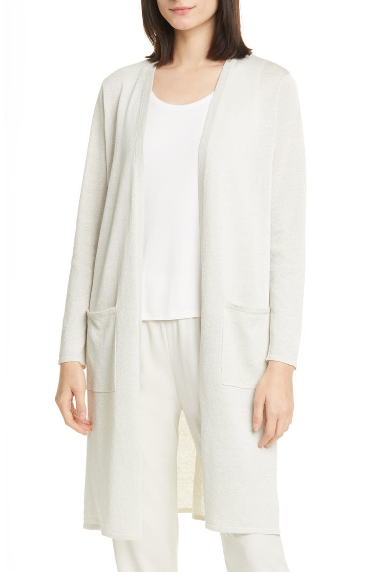 Metallic Flecked Long Cardigan, Main, color, BONE