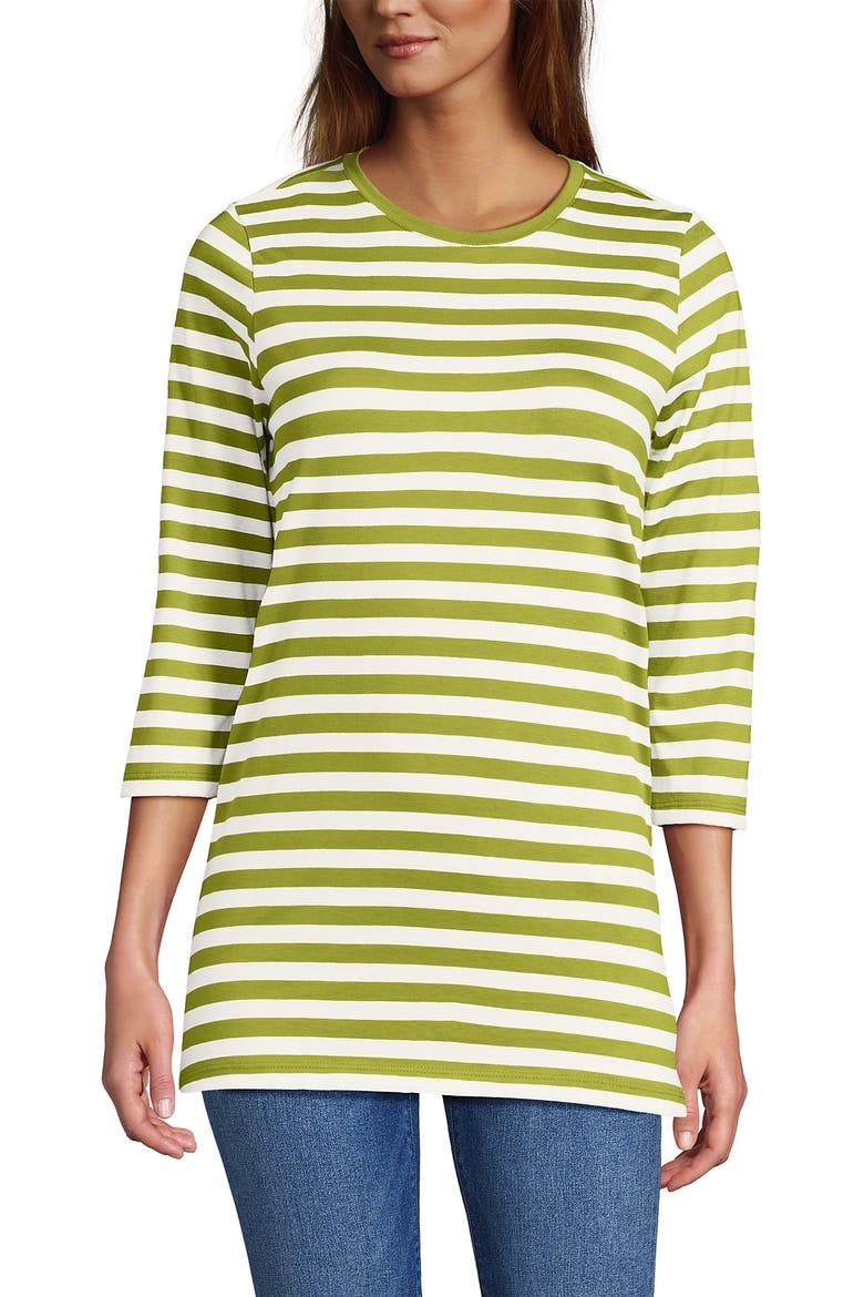 3/4 Sleeve Cotton Supima Tunic, Main, color, Vintage Lime Even Stripe