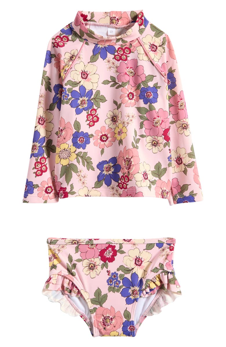 Boden Ruffle Long Sleeve Two-Piece Rashguard Swimsuit, Main, color, New Floral