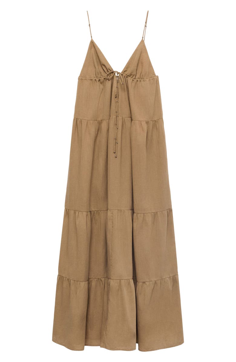 MANGO Ruched Tiered Cotton Midi Sundress, Alternate, color, Light/ Pastel Grey