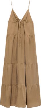 MANGO Ruched Tiered Cotton Midi Sundress