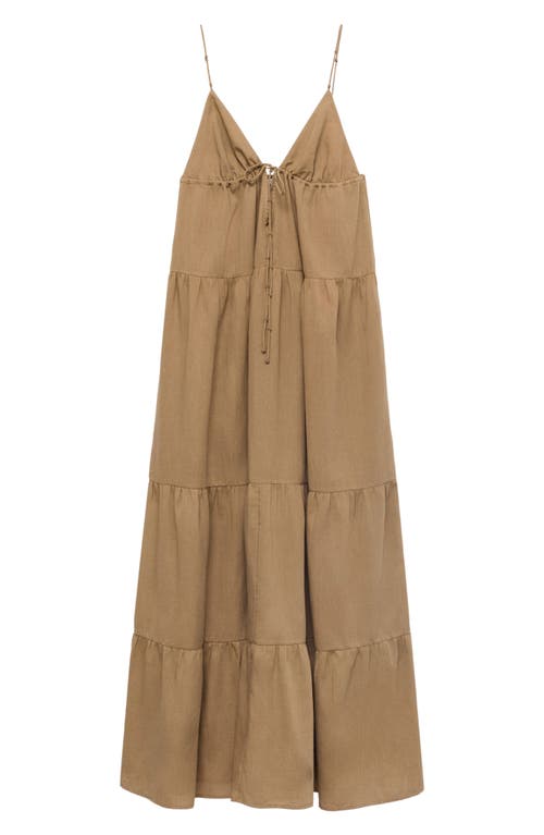 Mango Ruched Tiered Cotton Midi Sundress In Brown