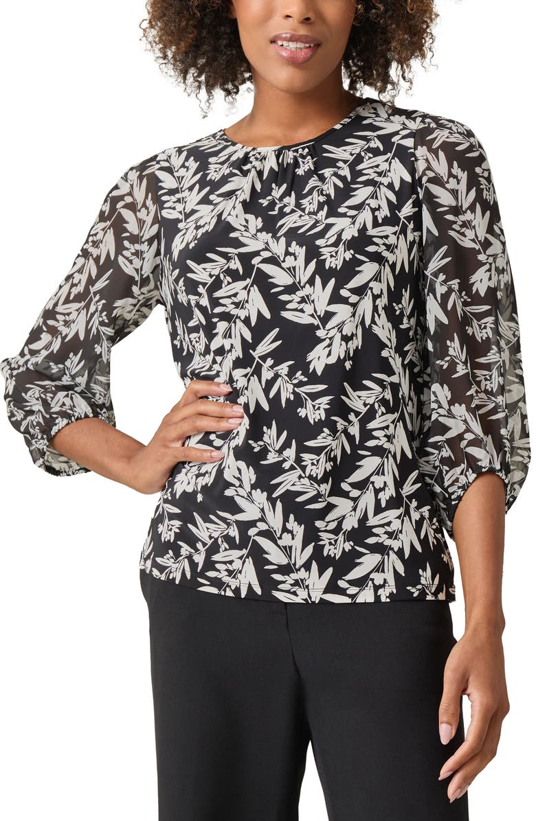 KASPER Shirred Neck Three-Quarter Sleeve Stretch Top, Main, color,