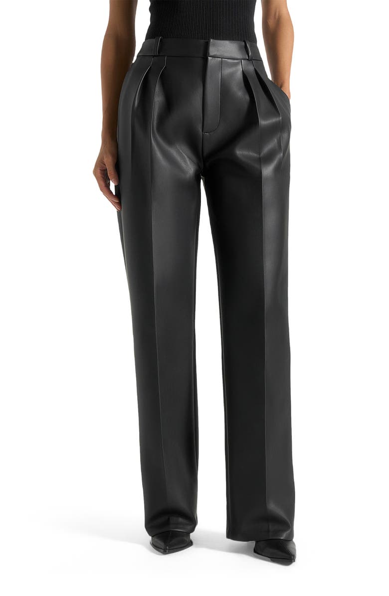 Manière De Voir Julie Leather Twin Pleat Trousers, Main, color, Black