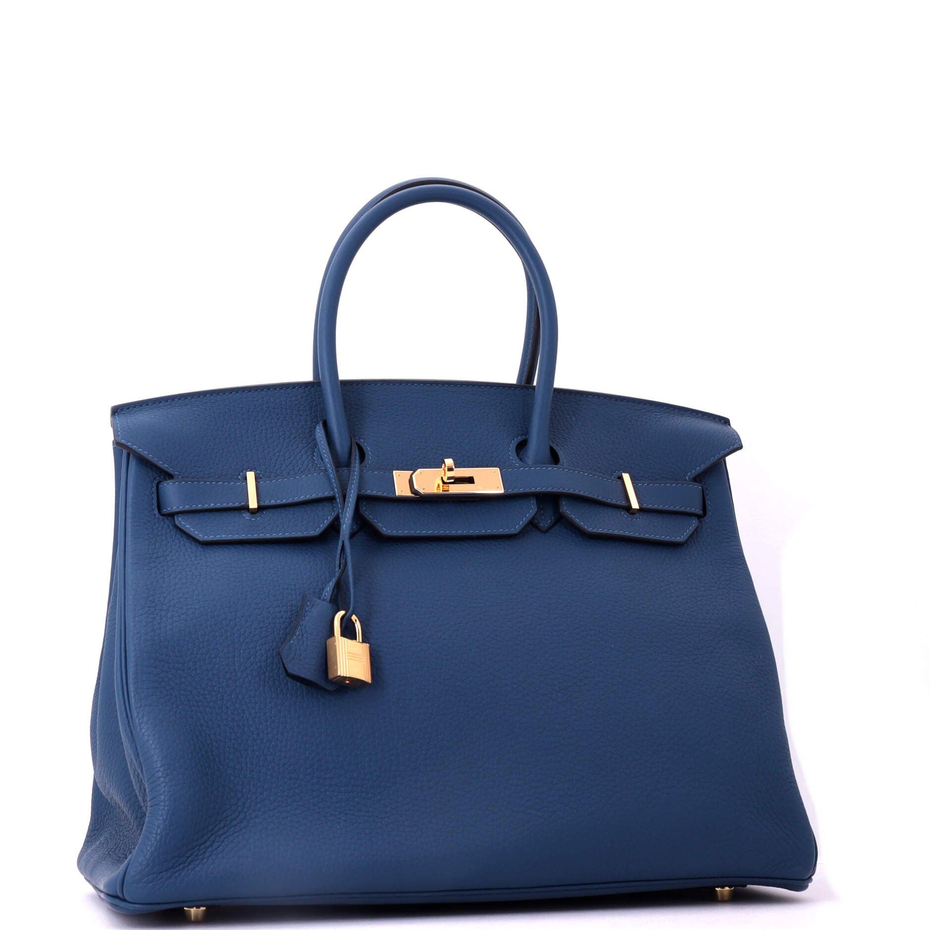 Pre-Owned Hermes Birkin Handbag Blue Clemence with Gold Hardware 35, Alternate, color, Deep Blue