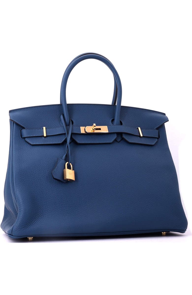 Pre-Owned Hermes Birkin Handbag Blue Clemence with Gold Hardware 35, Alternate, color, Deep Blue