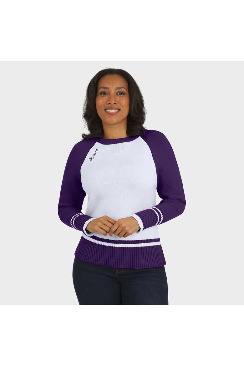 Women's WEAR by Erin Andrews White/Purple Baltimore Ravens Colorblock Raglan Sweater, Main, color, White