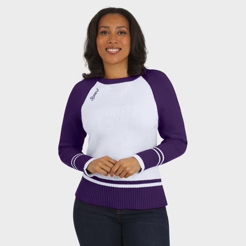 Women's WEAR by Erin Andrews White/Purple Baltimore Ravens Colorblock Raglan Sweater