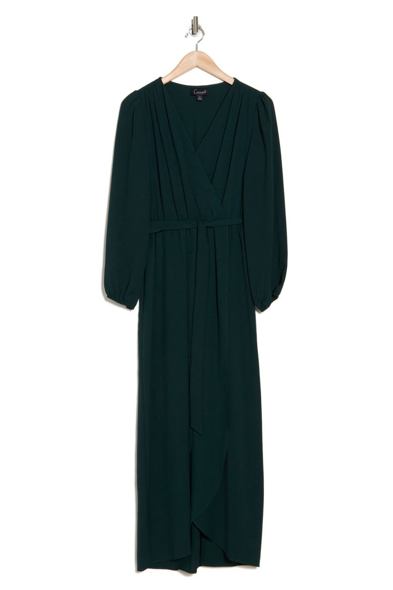 Faux Wrap Long Sleeve Maxi Dress, Alternate, color, PINE
