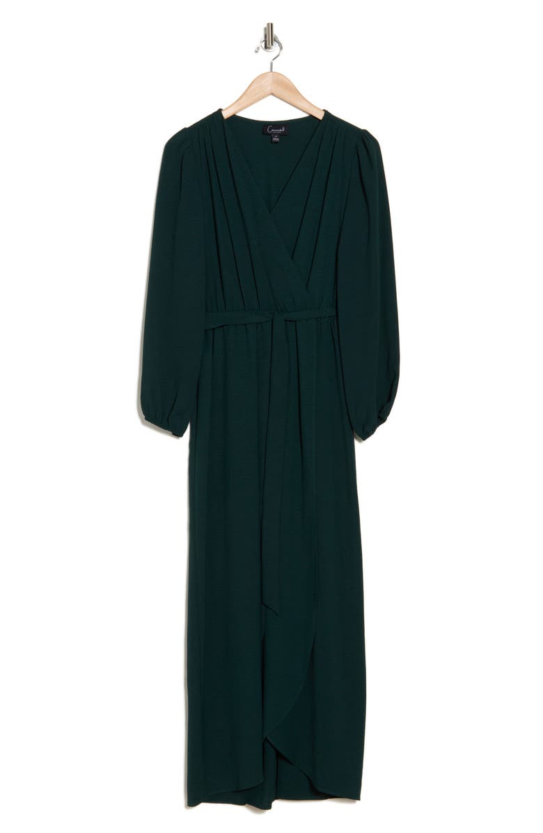 Connected Apparel Faux Wrap Long Sleeve Maxi Dress, Alternate, color, Pine