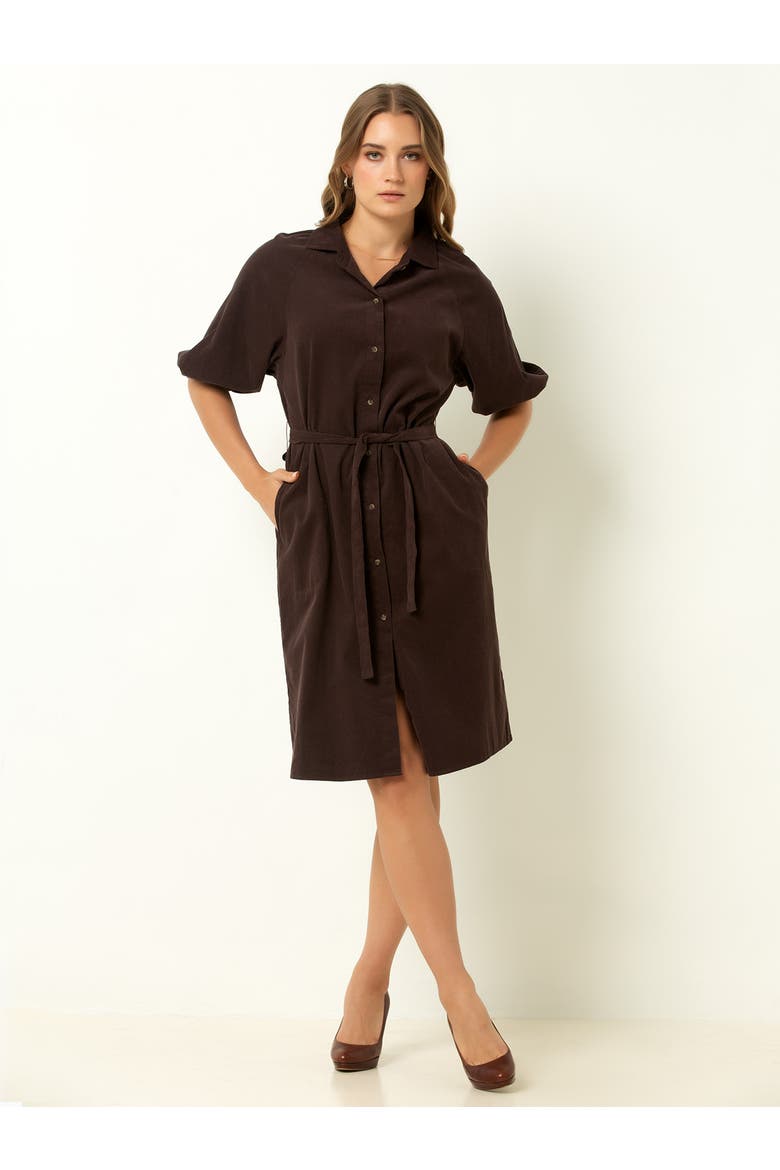 Corduroy Midi Shirtdress, Main, color, Chocolate