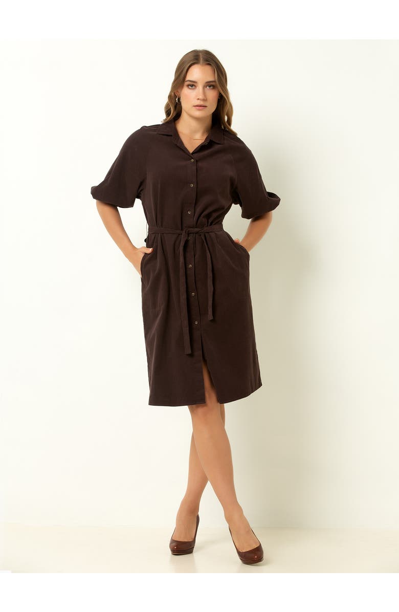 Single Stitch Corduroy Midi Shirtdress, Main, color, Chocolate