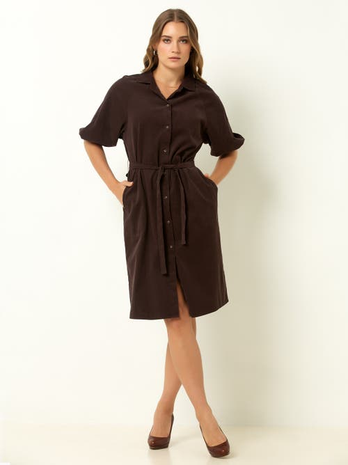 Single Stitch Corduroy Midi Shirtdress In Brown